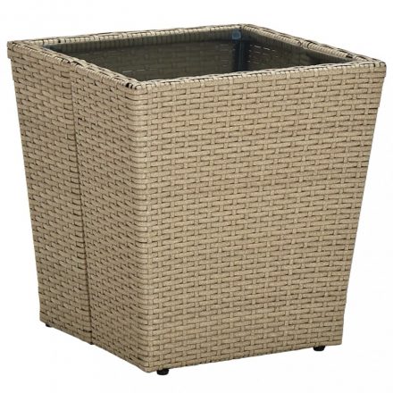 Bézs polyrattan és edzett üveg dohányzóasztal 41,5x41,5x44 cm