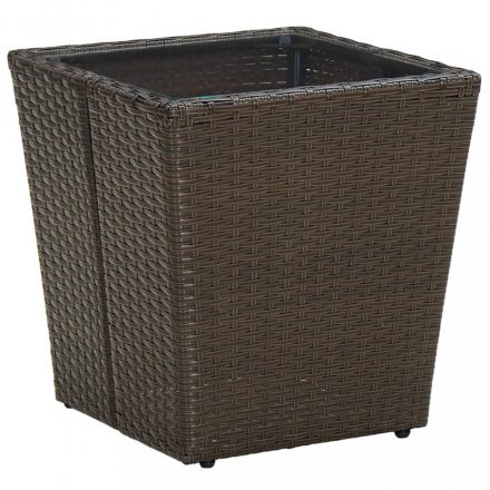 Barna polyrattan és edzett üveg dohányzóasztal 41,5x41,5x44 cm