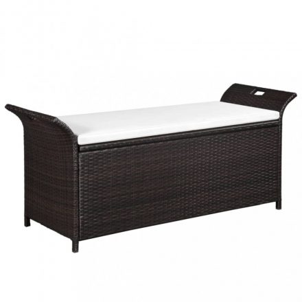 Barna polyrattan tárolópad párnával 138 cm