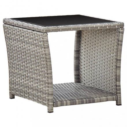 Szürke polyrattan és üveg dohányzóasztal 45 x 45 x 40 cm