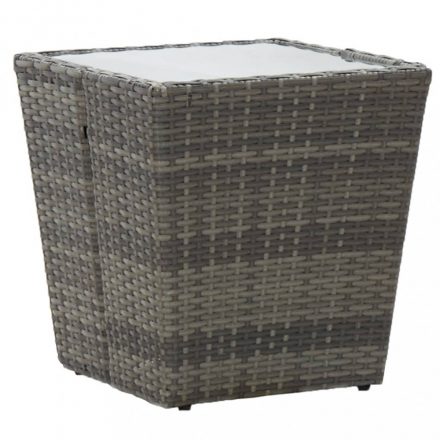 Szürke polyrattan és edzett üveg teázóasztal 41,5x41,5x43 cm