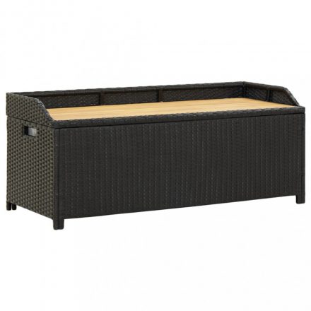 Fekete polyrattan kerti tárolópad 120 cm